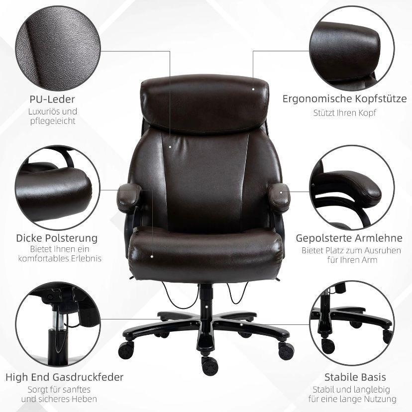 Ergonomischer Bürostuhl Braun mit Wippfunktion & PU-Leder