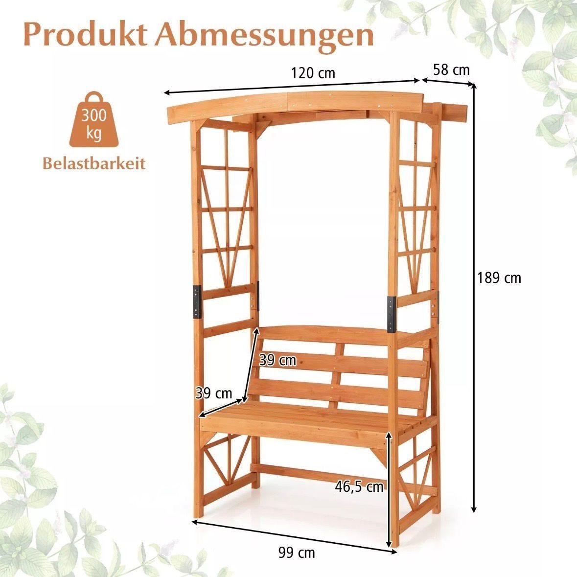 Gartenbogen mit Bank Holz Rankhilfe 189 cm