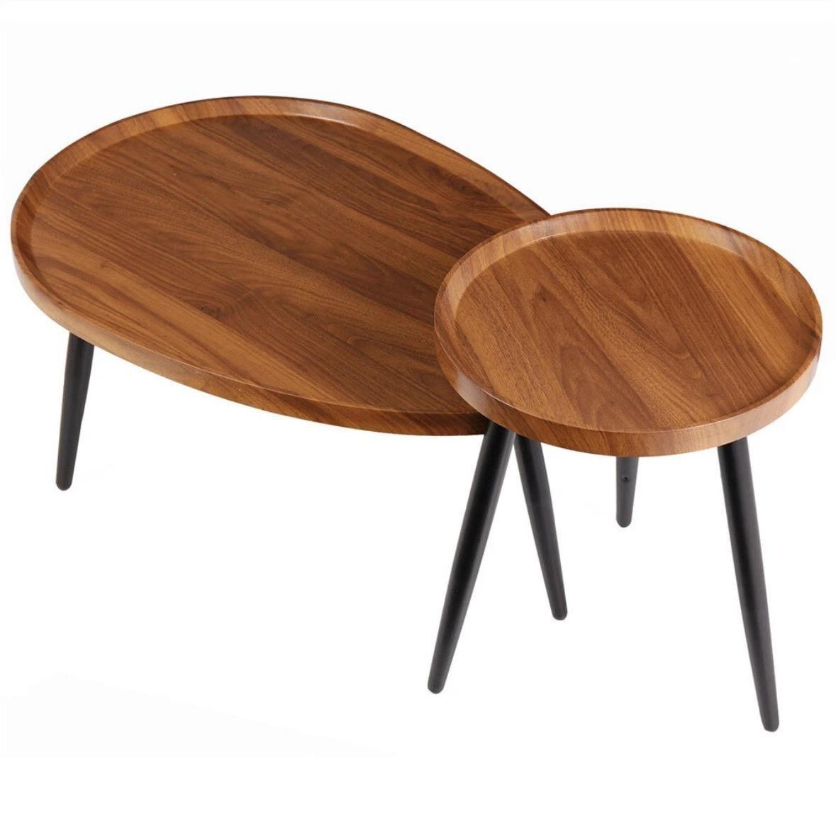 Couchtisch-Set Nussbaumholz 2er Set mit Metallbeinen