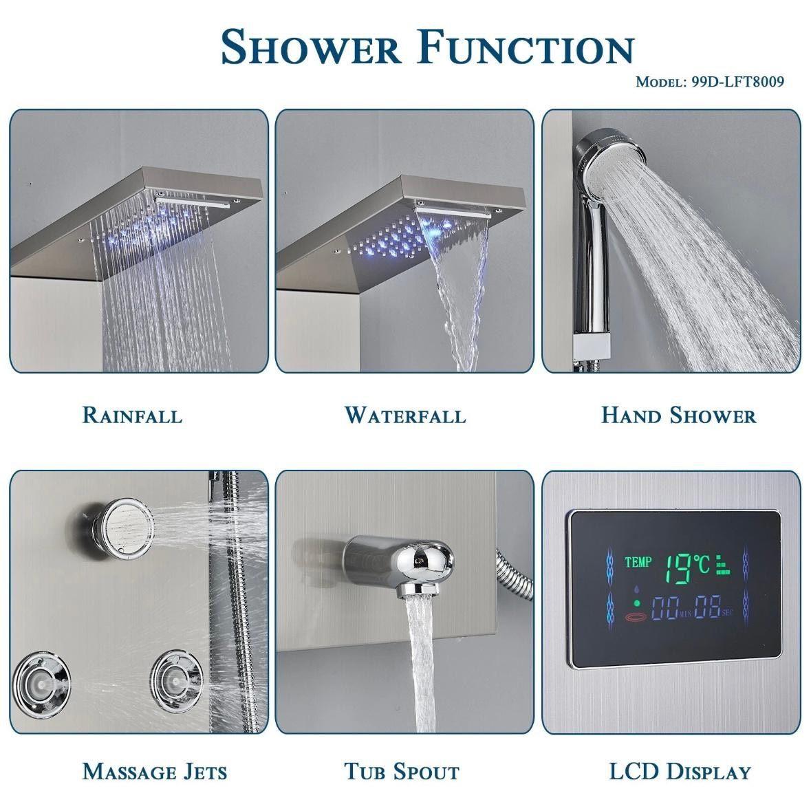 Duschpaneel Edelstahl Duschsäule mit Regendusche Wasserfall Massage Handbrause