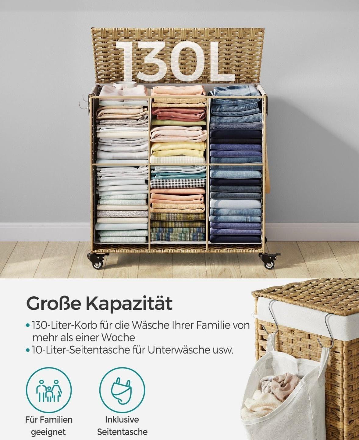 Wäschekorb mit Deckel Geflochtenes Design mit Stoffeinsatz