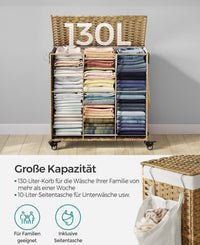 Wäschekorb mit Deckel Geflochtenes Design mit Stoffeinsatz