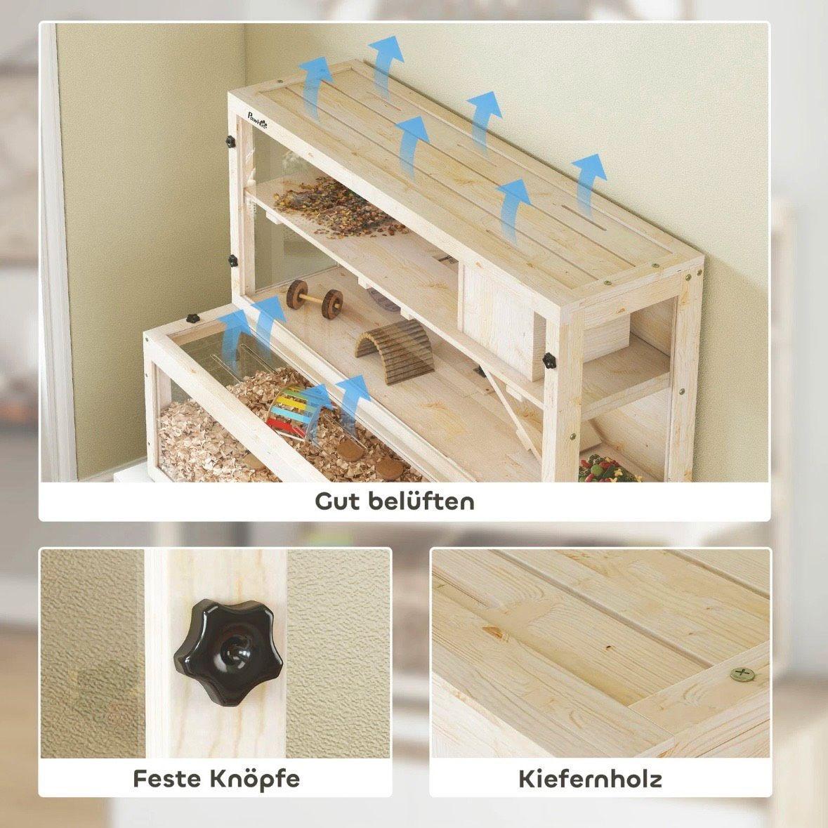 Hamsterkäfig Holz 3 Ebenen Kleintierkäfig mit Laufrad