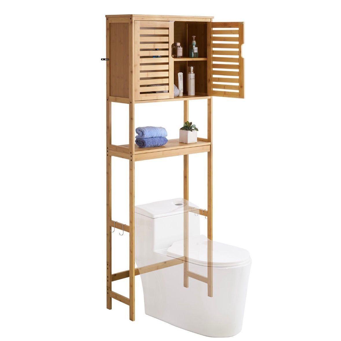 Toilettenschrank Bambus Badregal WC Regal Übertoilette