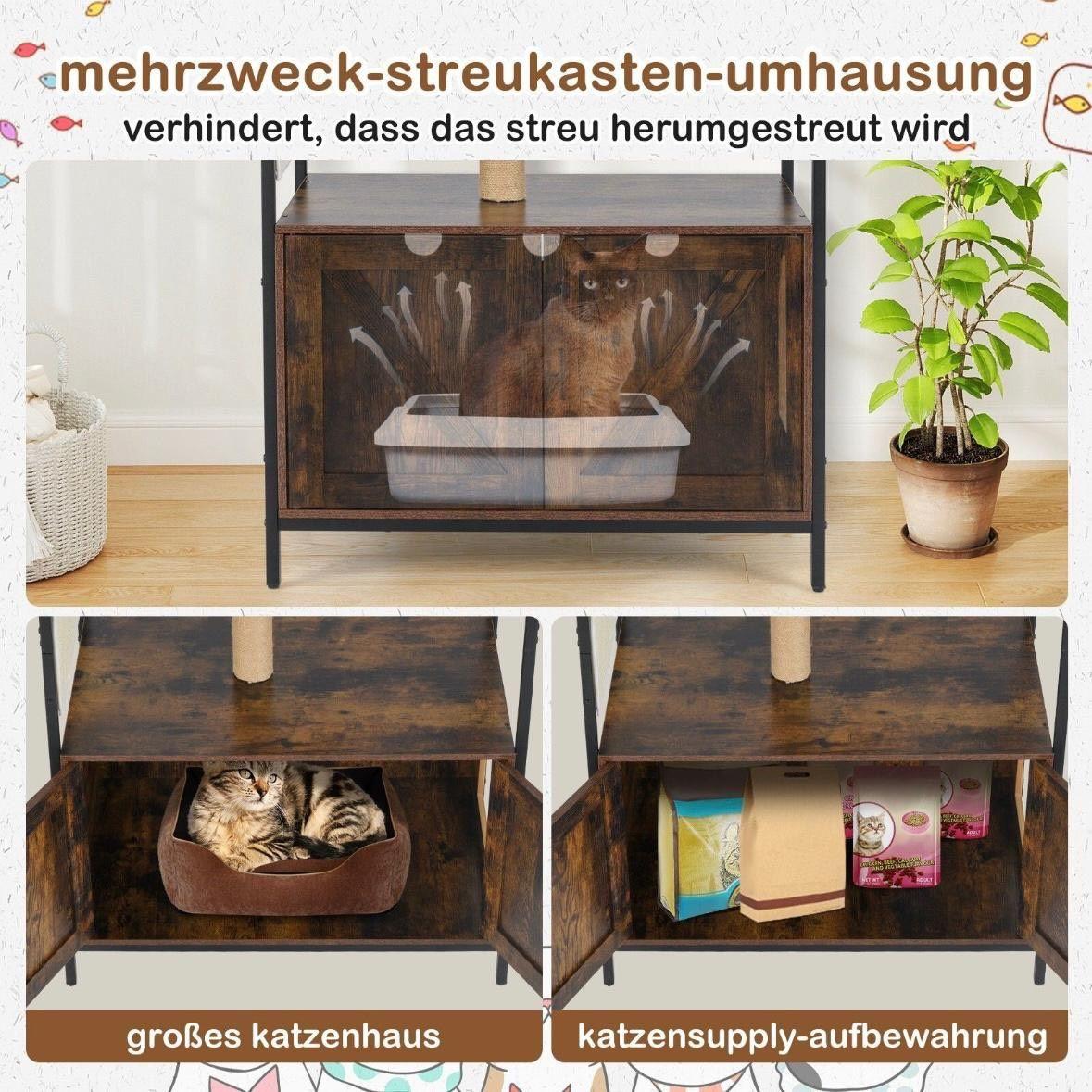 Kratzbaum mit Katzenschrank & Katzenklo – Multifunktionales Katzenmöbel