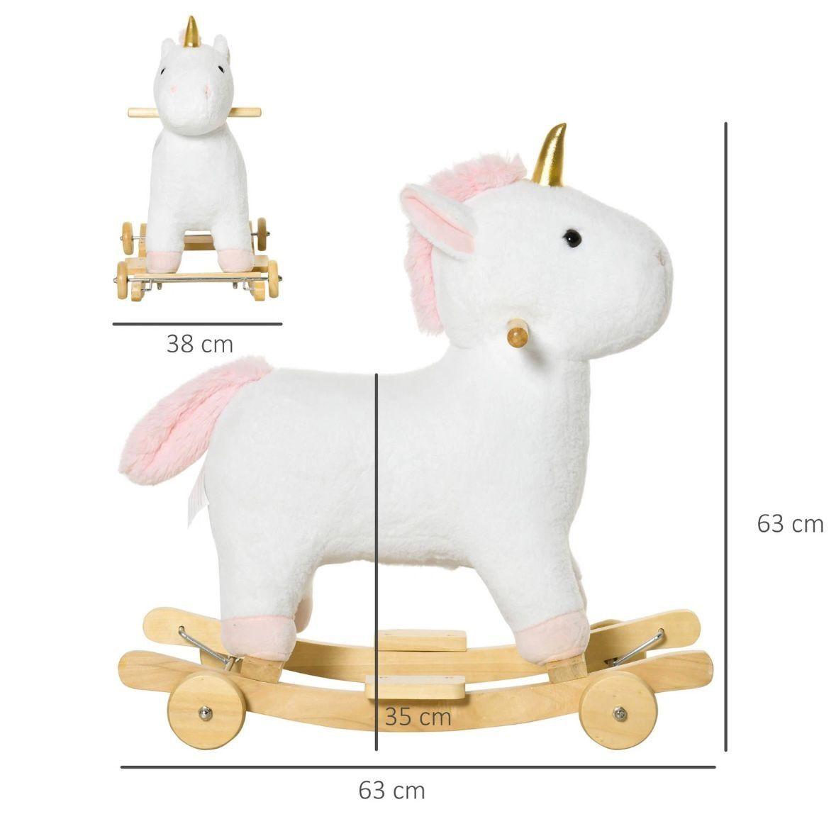 Schaukelpferd Einhorn 2in1 Plüsch mit Rollen & Sound