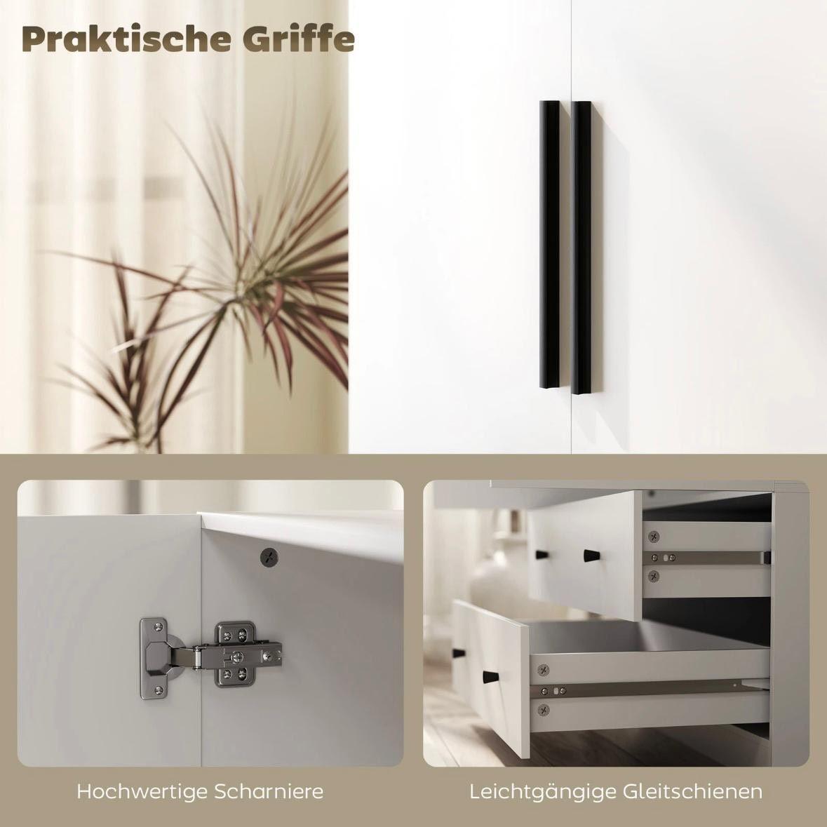 Moderner Kleiderschrank Weiß mit Schubladen & Kleiderstange
