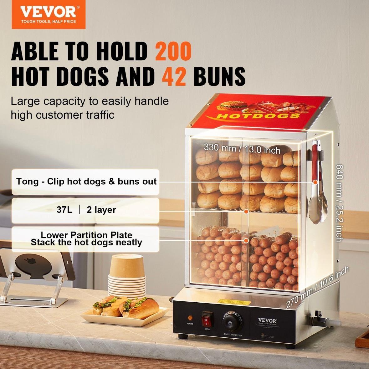 Hot Dog Dampfgarer 2 Etagen mit Brötchenwärmer Edelstahl Gastro