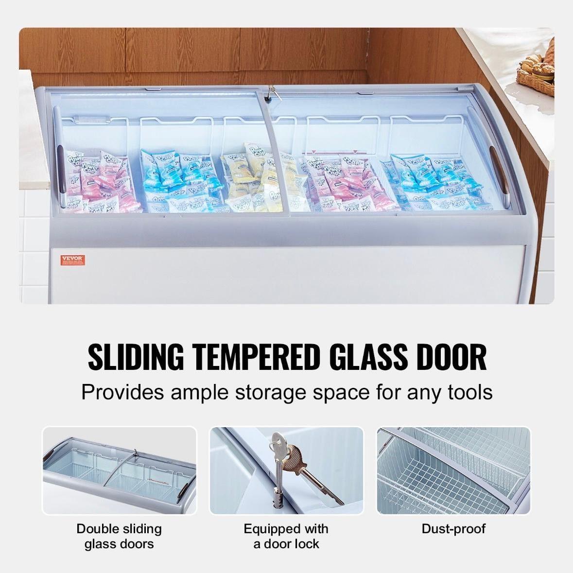 Eisvitrine 362L Tiefkühltruhe mit LED & Glasschiebetüren