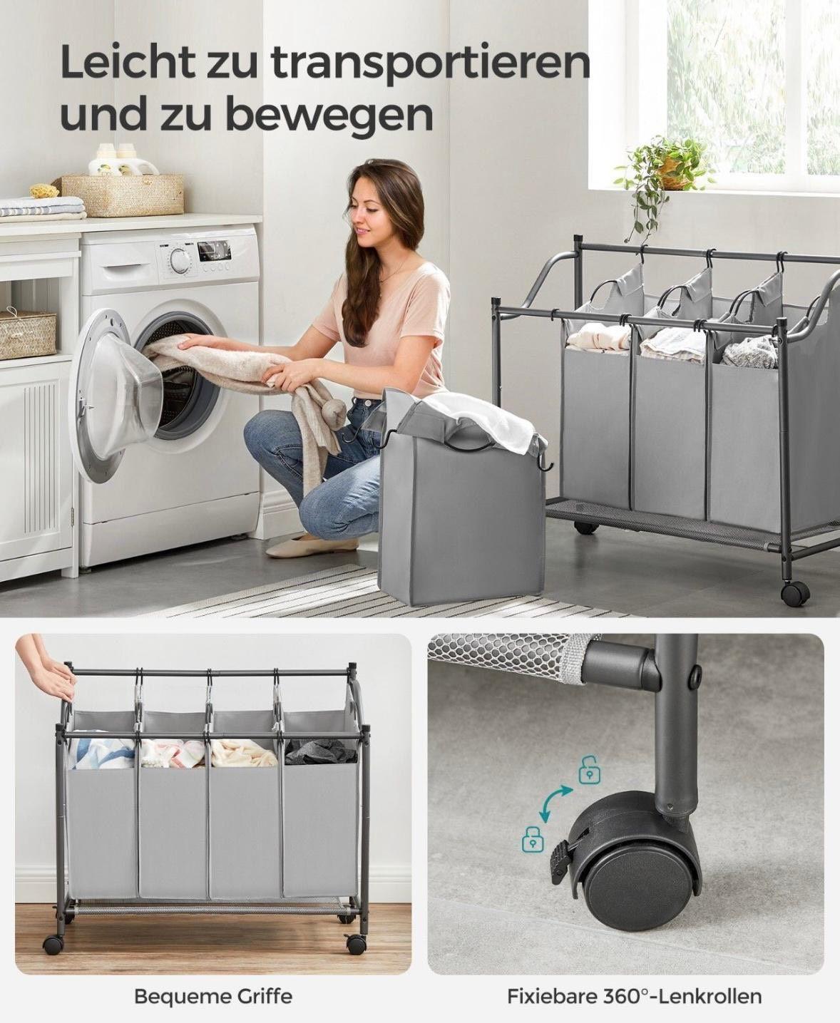 Wäschewagen mit 4 Fächern 140L Wäschesammler faltbare Wäschesäcke