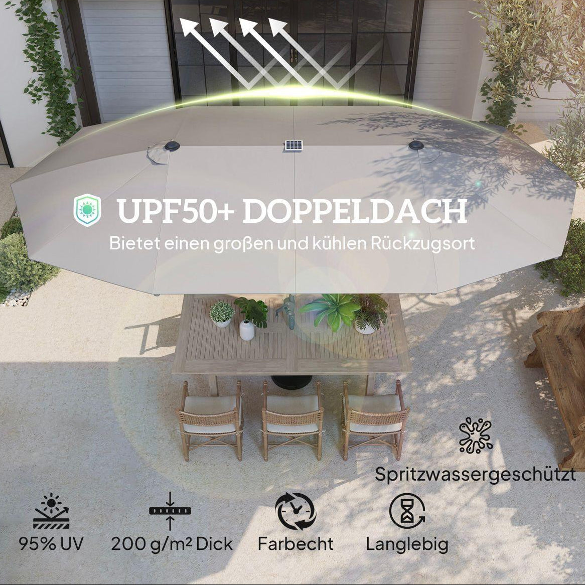 Doppelsonnenschirm Solar LED 4,5m Gartenschirm