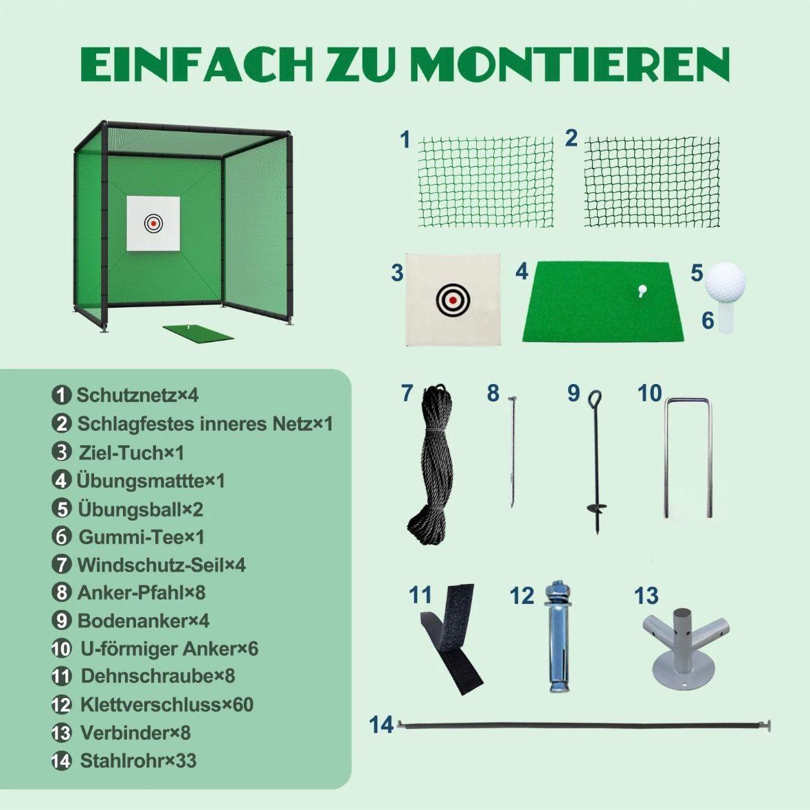 Golf Übungsnetz 3×3x3m Trainingskäfig mit Zieltuch
