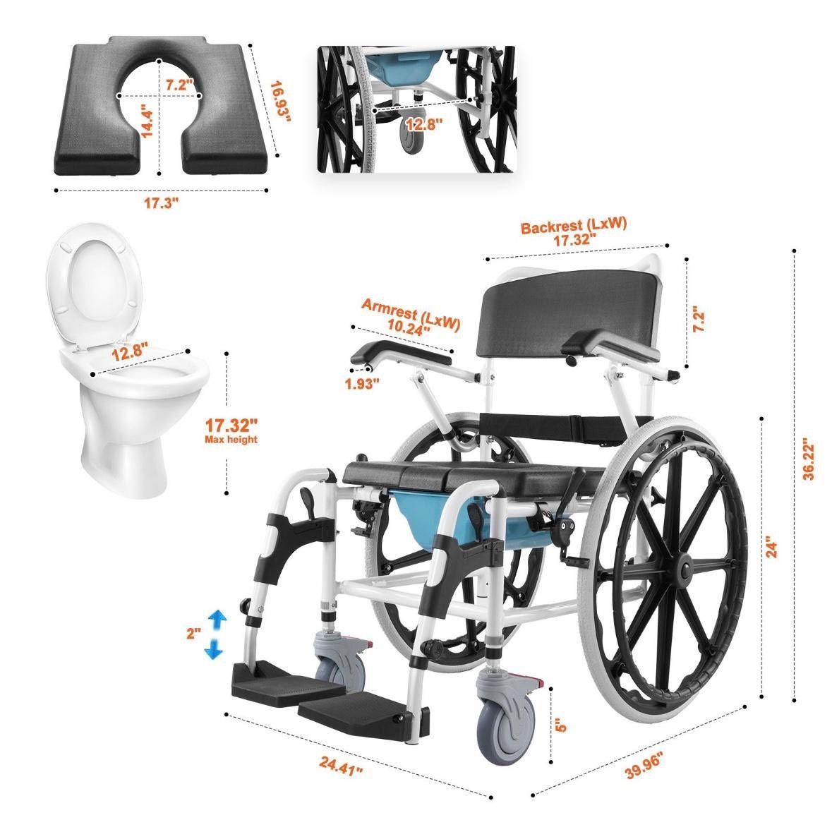 Toiletten- & Duschrollstuhl mit PU-Sitz und Aluminiumrahmen