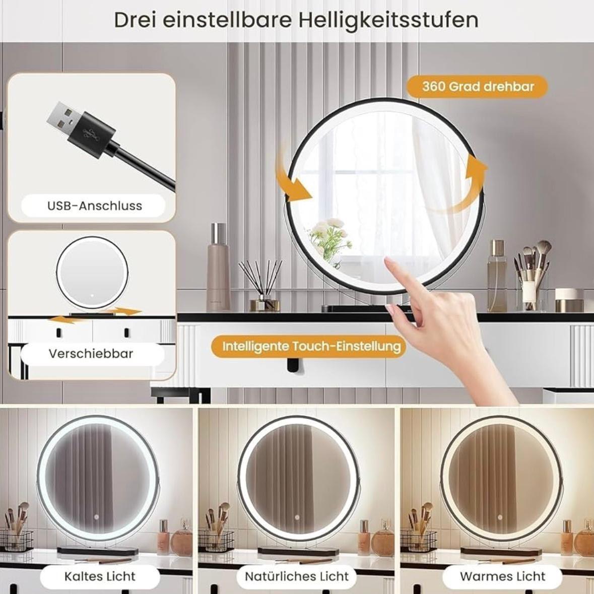 Schminktisch mit LED-Spiegel & mit 5 Schubladen
