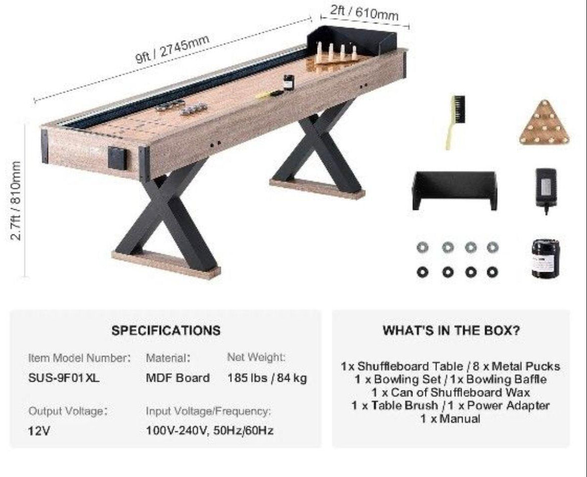 2in1 Shuffleboard-Tisch Bowling-Funktion (274 cm) LED-Beleuchtung