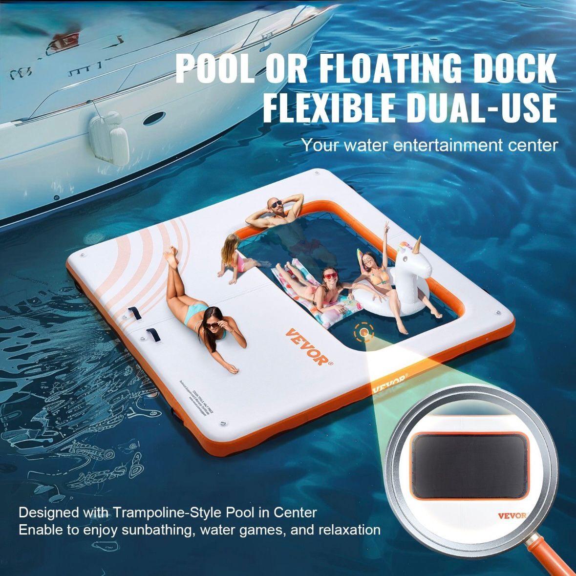 Aufblasbares Schwimmdock mit Trampolin-Netzpool 3,04×3,04m