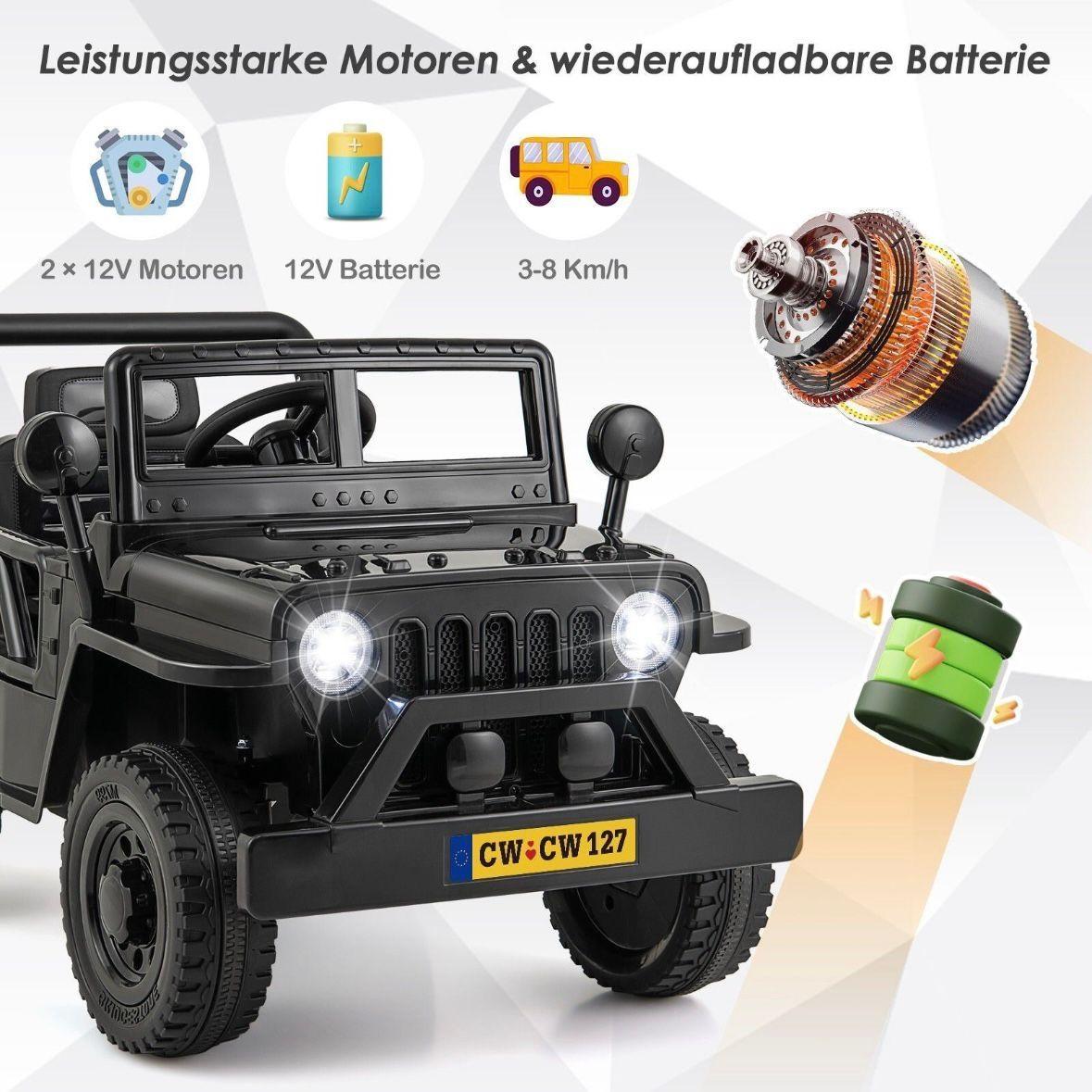 Elektrisches Kinderauto 12 V mit Fernbedienung & LED – Schwarz