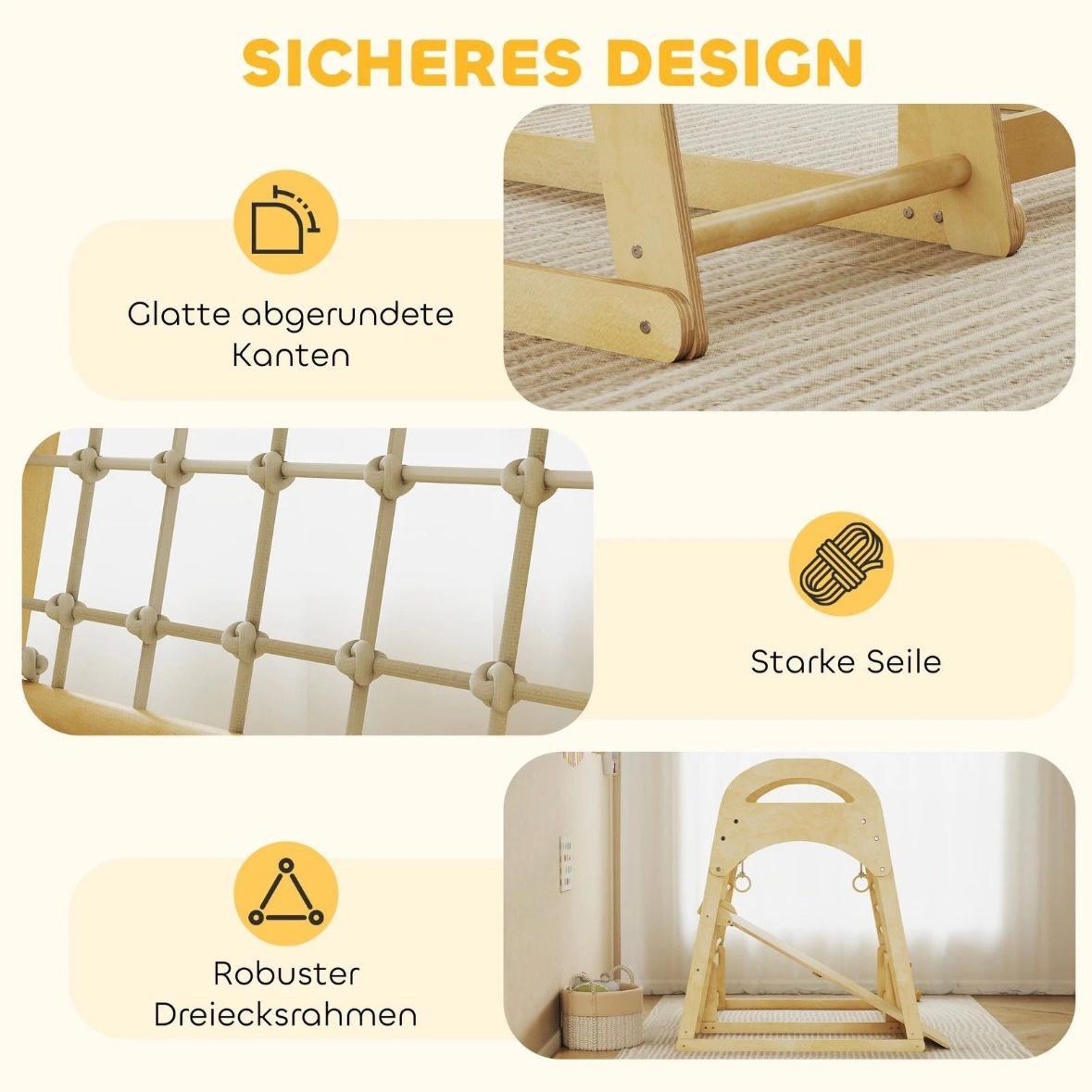 6in1 Montessori Klettergerüst Kinder Indoor mit Rutsche & Kletternetz Holz Spielgerät