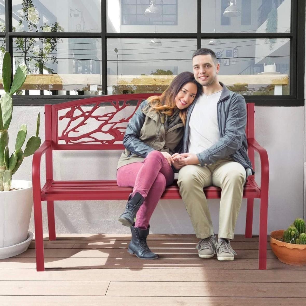 Gartenbank Metall Parkbank Rot Sitzbank Terrasse Balkon