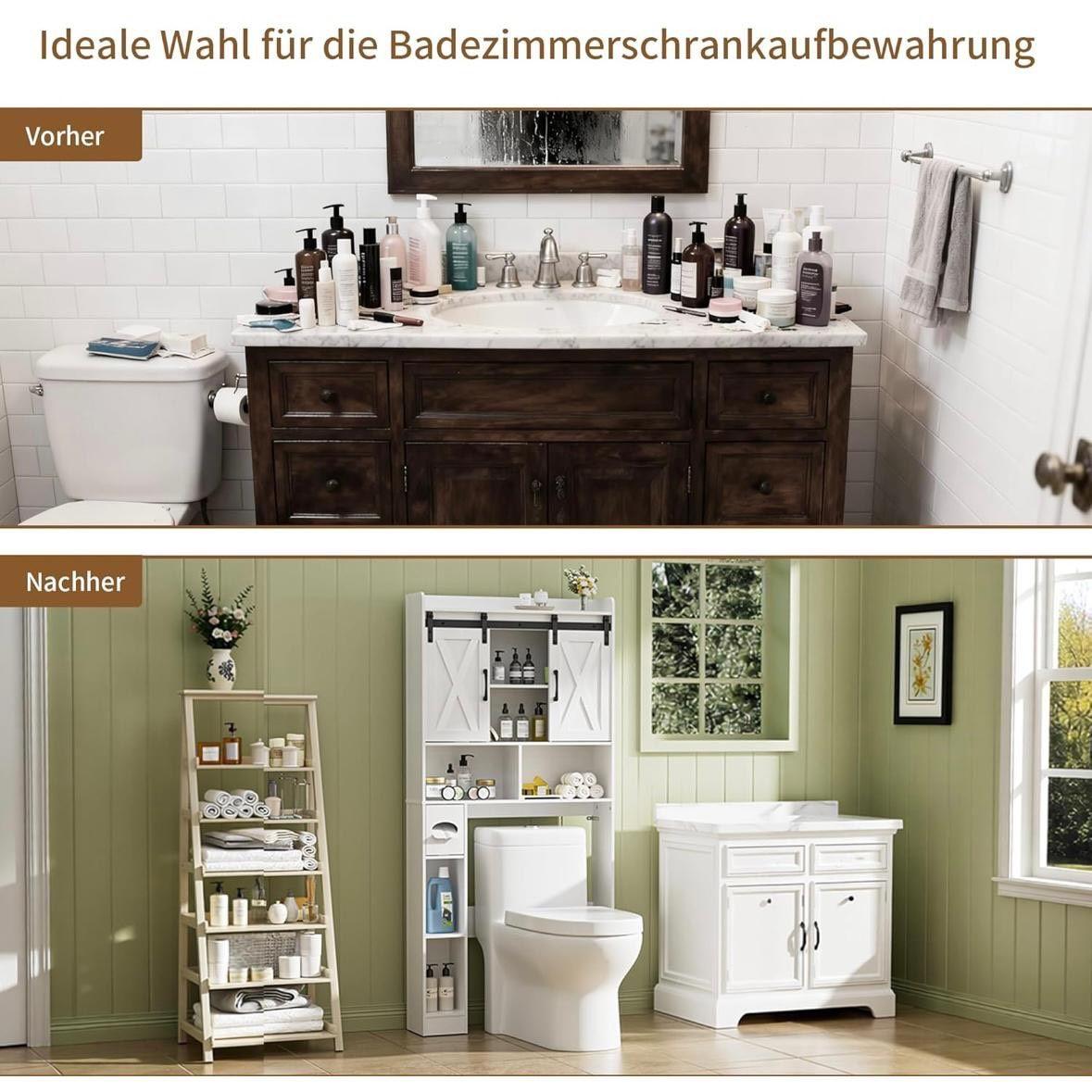 Waschmaschinenschrank Überbau Badregal mit Stauraum & Türen Weiß