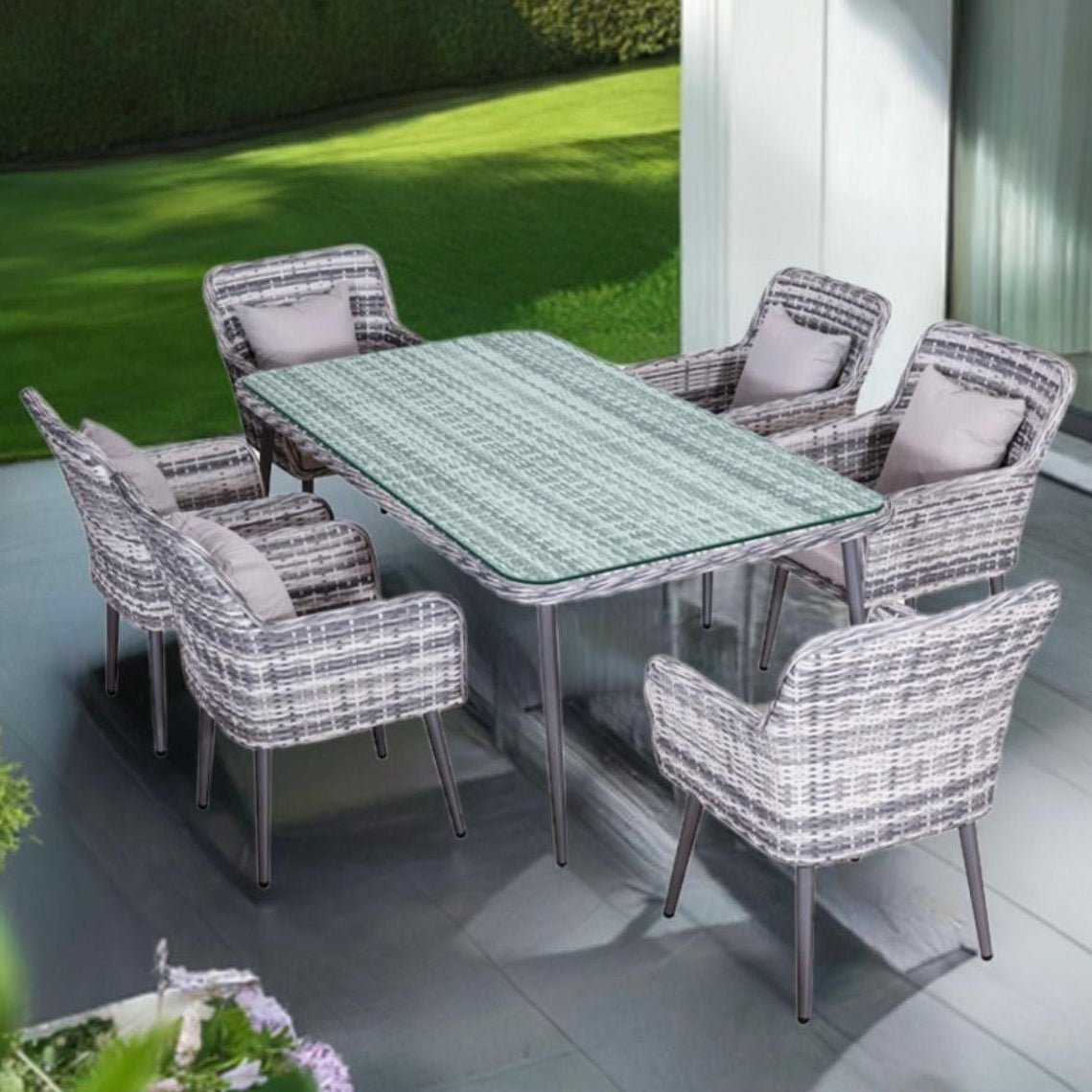 Gartenmöbel Set Aluminium & Polyrattan 6 Personen