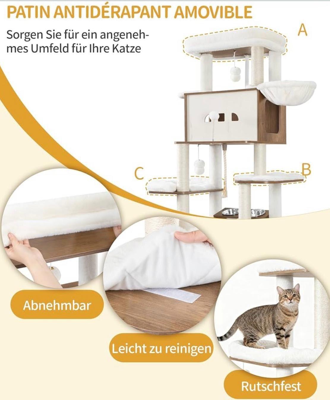 Kratzbaum mit Katzenschrank & Futterstation 173cm