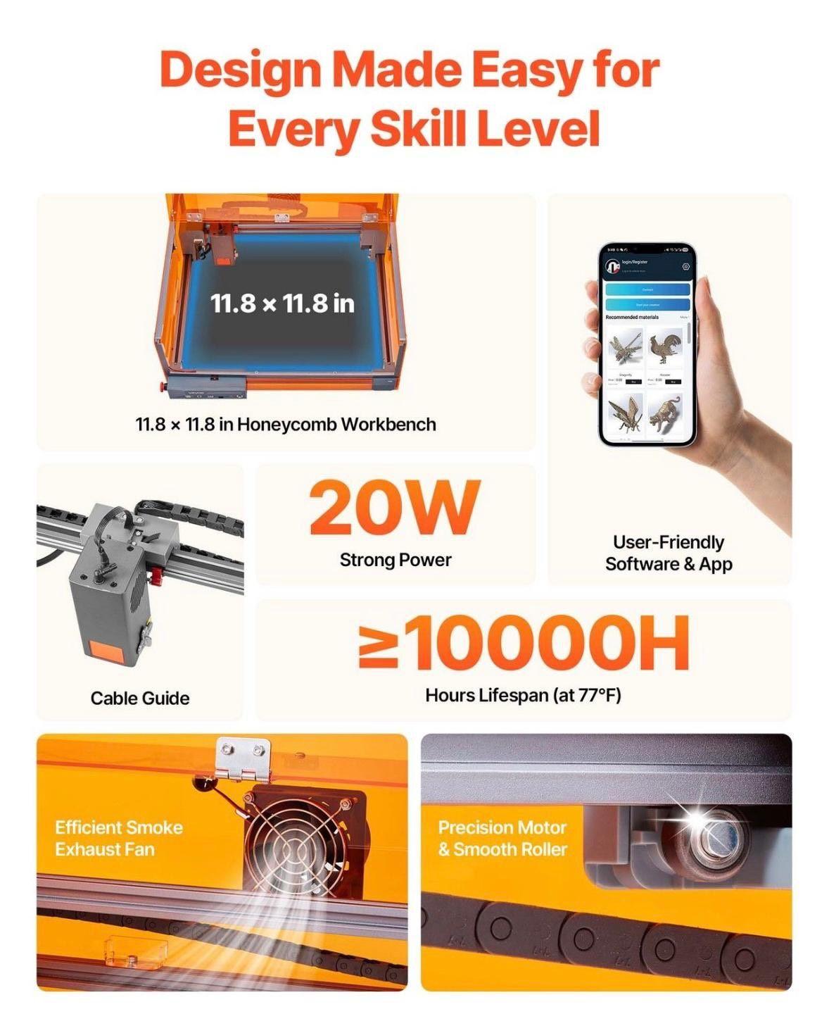 20W Lasergravierer mit Schutzgehäuse (Klasse 1) Präzise & sicher