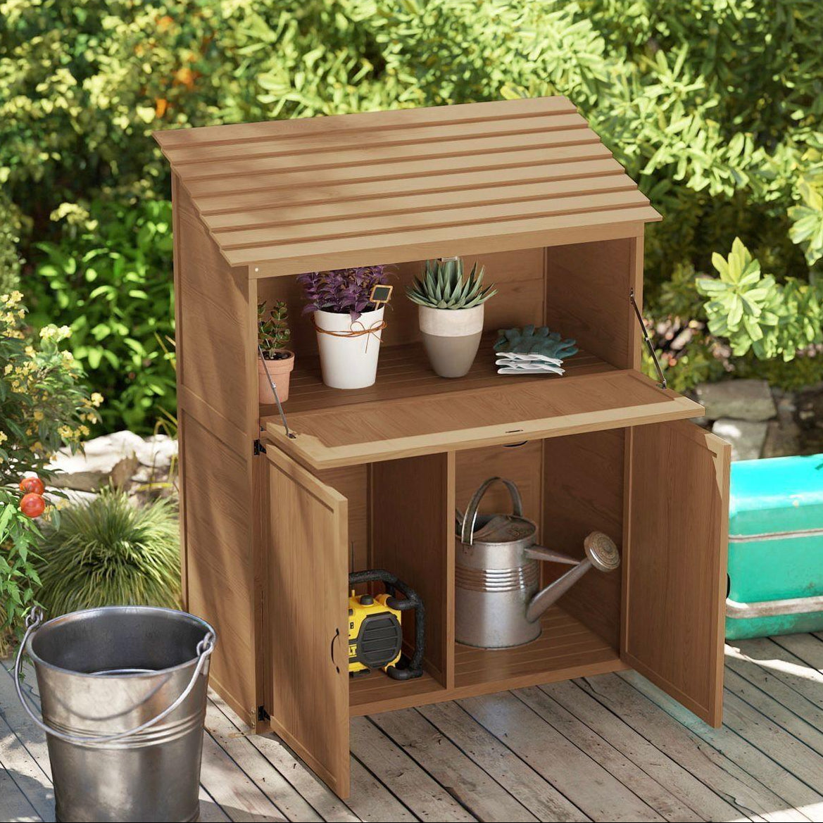 Gartenschrank Holz Outdoor Schrank mit Klapptisch Gartenbar