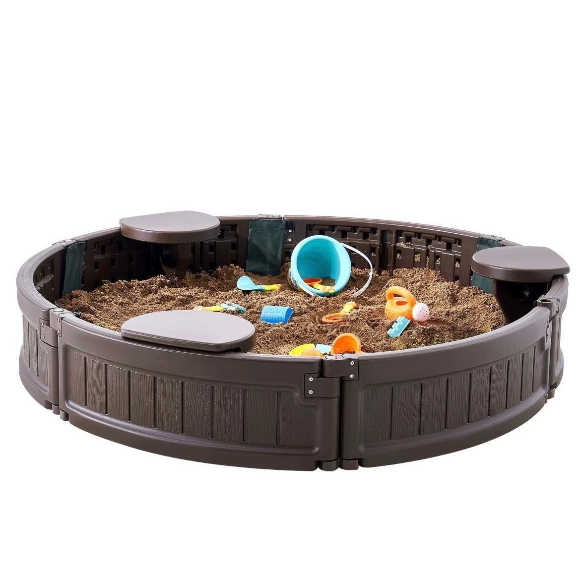 Runder Sandkasten Ø120 cm – Kinder Sandkiste mit Sitzen & Abdeckung