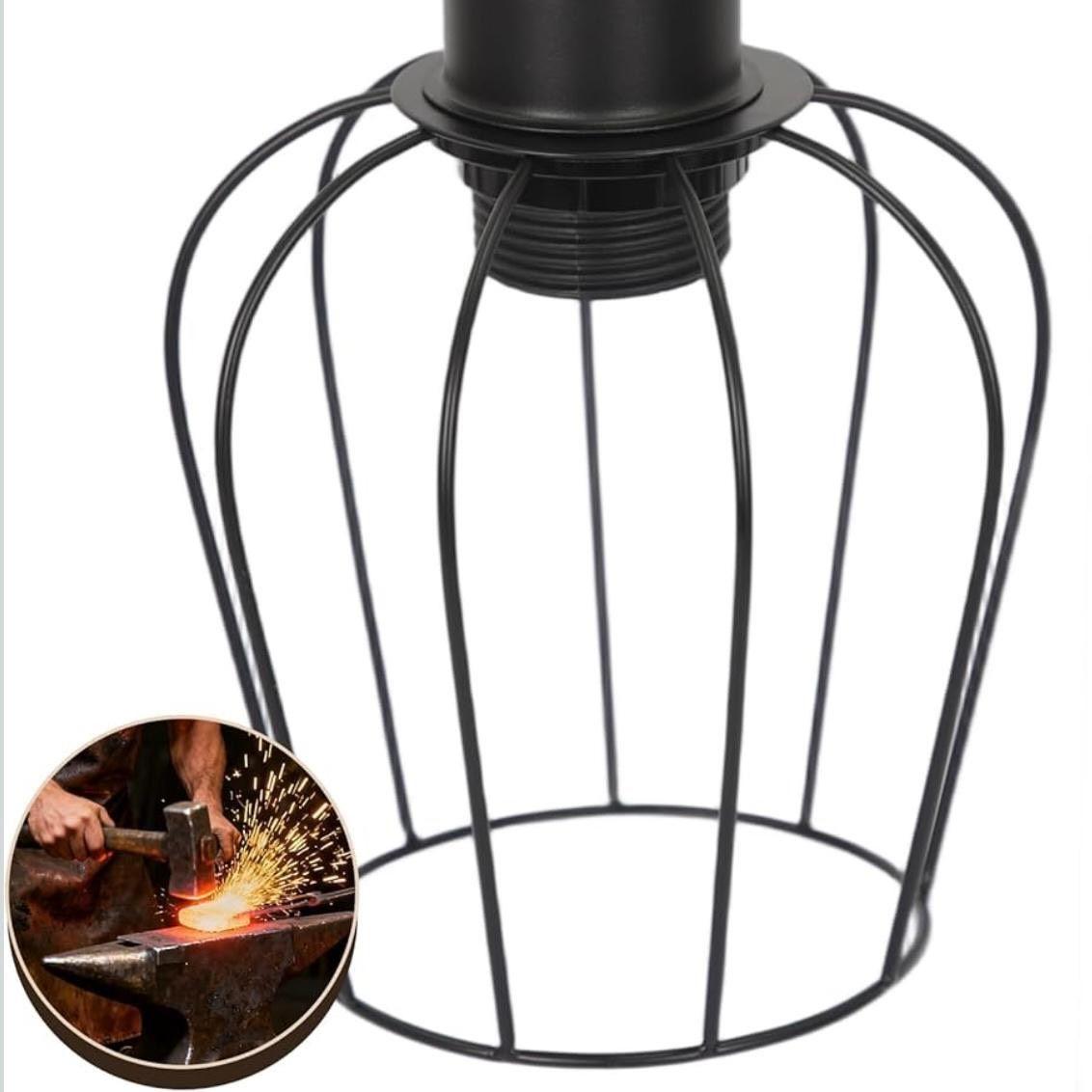 Stehlampe im Industrial- & Vintage-Stil mit Holz & Metallkäfig