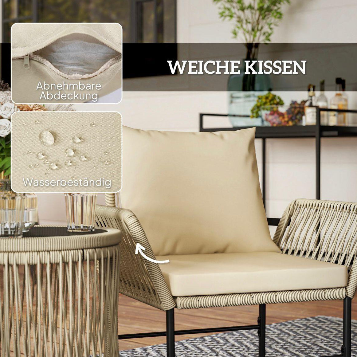 Gartenmöbel Set 3-tlg Balkon Sitzgruppe Rattan