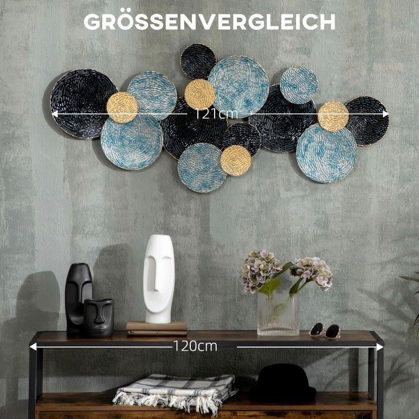 Metall Wandbild Kreise Blau Gold Schwarz 3D Kunst