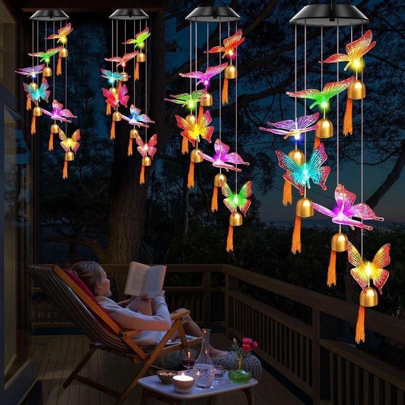 Solar Windspiel Schmetterlinge LED Garten Windspiel mit Glöckchen
