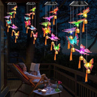 Solar Windspiel Schmetterlinge LED Garten Windspiel mit Glöckchen