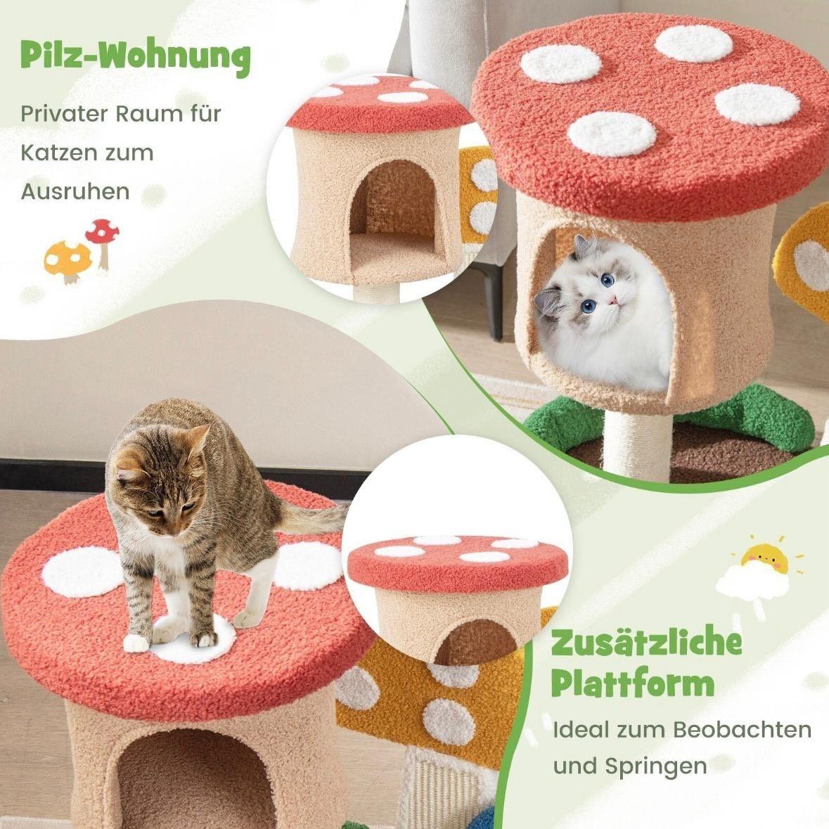 Kompakter Kratzbaum im Pilzdesign mit Höhle & Sisal-Kratzfläche