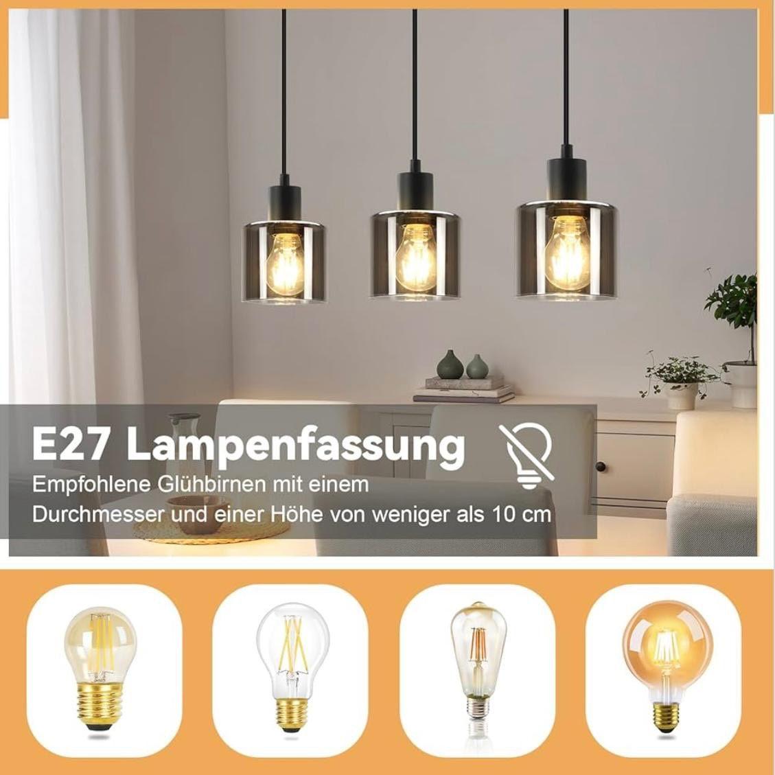 Pendelleuchte Vintage Rauchglas E27 Hängelampe Industrial Design