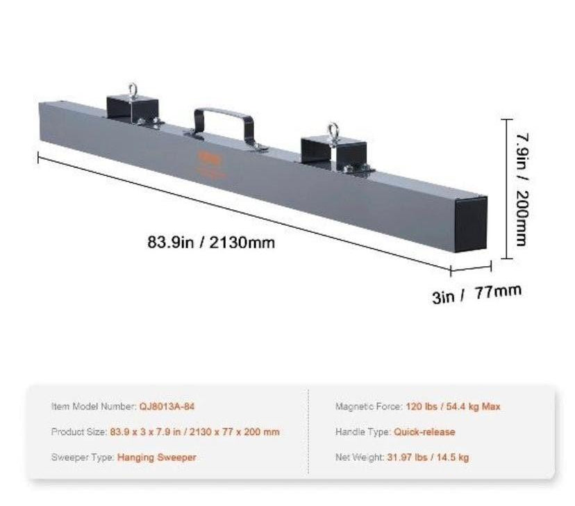 Magnetkehrmaschine Magnetbesen 213 cm Metallsammler Werkstatt