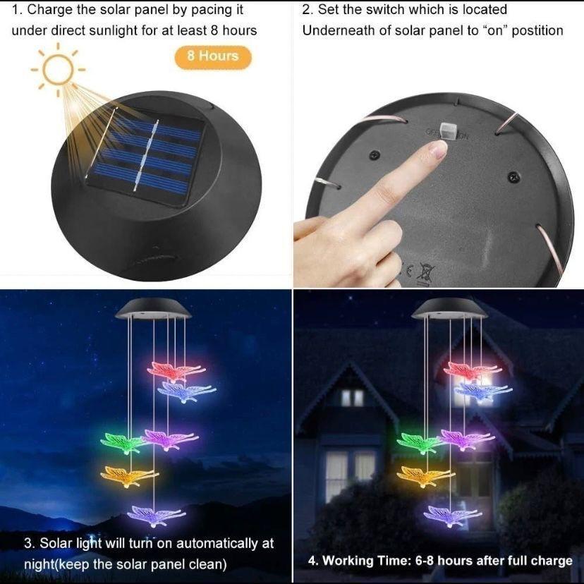 Solar Windspiel Schmetterlinge LED Gartendeko Balkon