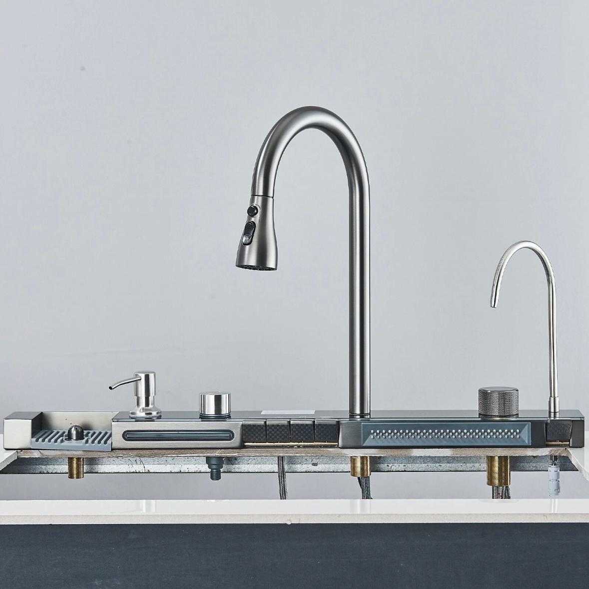 Edelstahl Einbauspüle mit Wasserfall Armatur 75×45 cm
