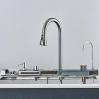 Edelstahl Einbauspüle mit Wasserfall Armatur 75×45 cm