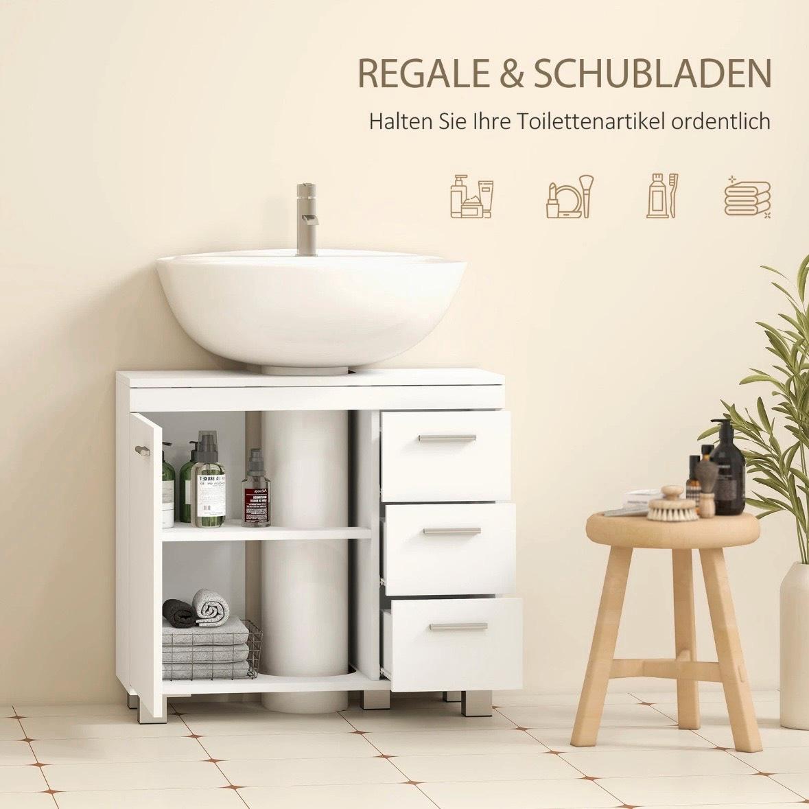 Waschbeckenunterschrank U-Ausschnitt Badschrank mit Schubladen & Soft-Close