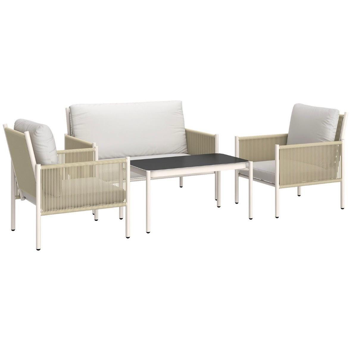 Polyrattan Gartenmöbel Set 4-teilig  Sofa, Sessel & Couchtisch