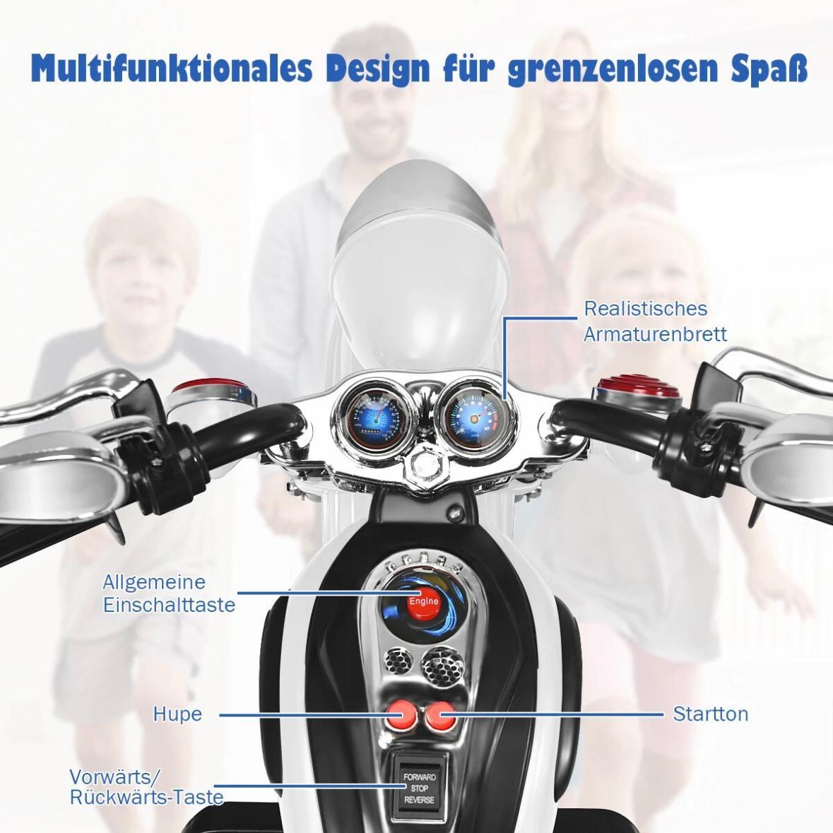 Elektrisches Kinder-Motorrad Dreirad Weiß