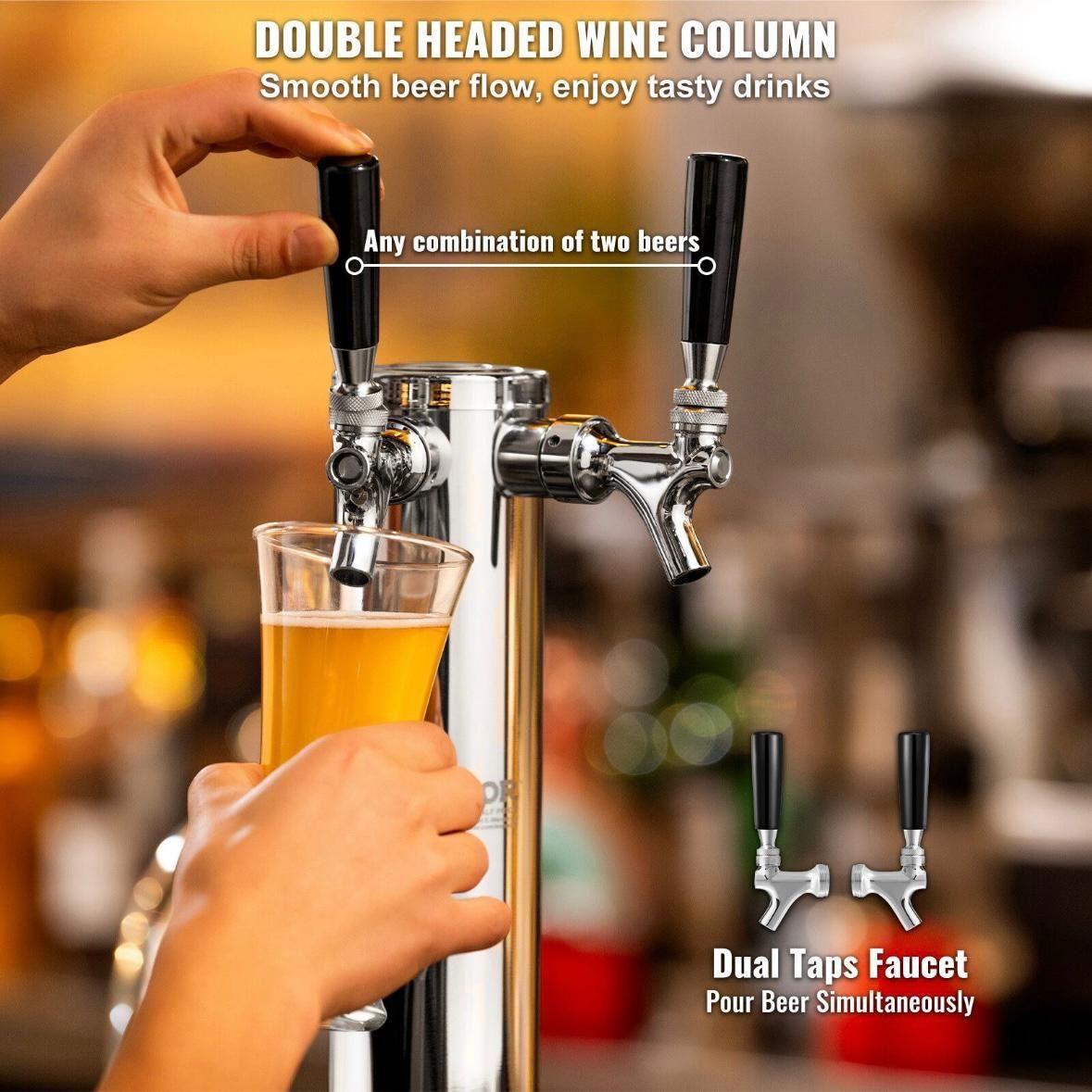 Doppelhahn Kegerator Bierturm Edelstahl mit Zubehör & Druckregler