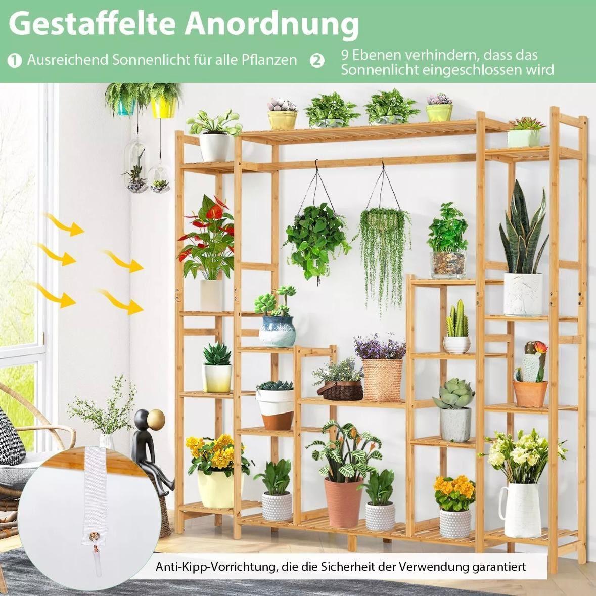 Pflanzenständer Bambus 9 Ebenen Hängeregal Pflanzenregal Indoor Outdoor
