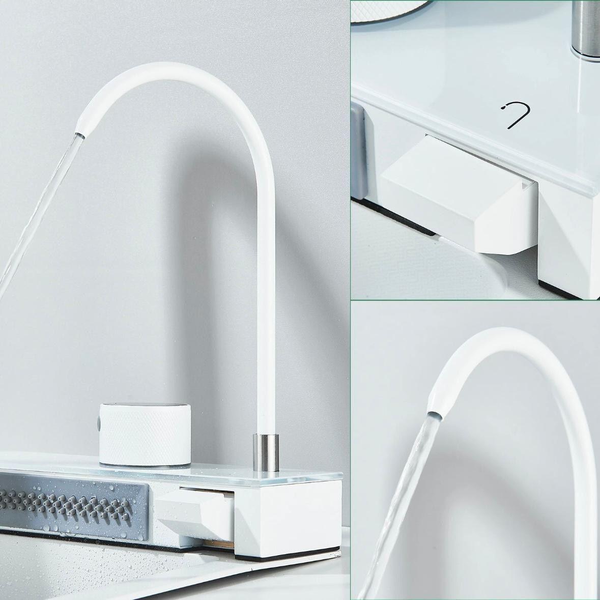 Edelstahl Küchenspüle Weiß mit LED & Wasserfall-Armatur
