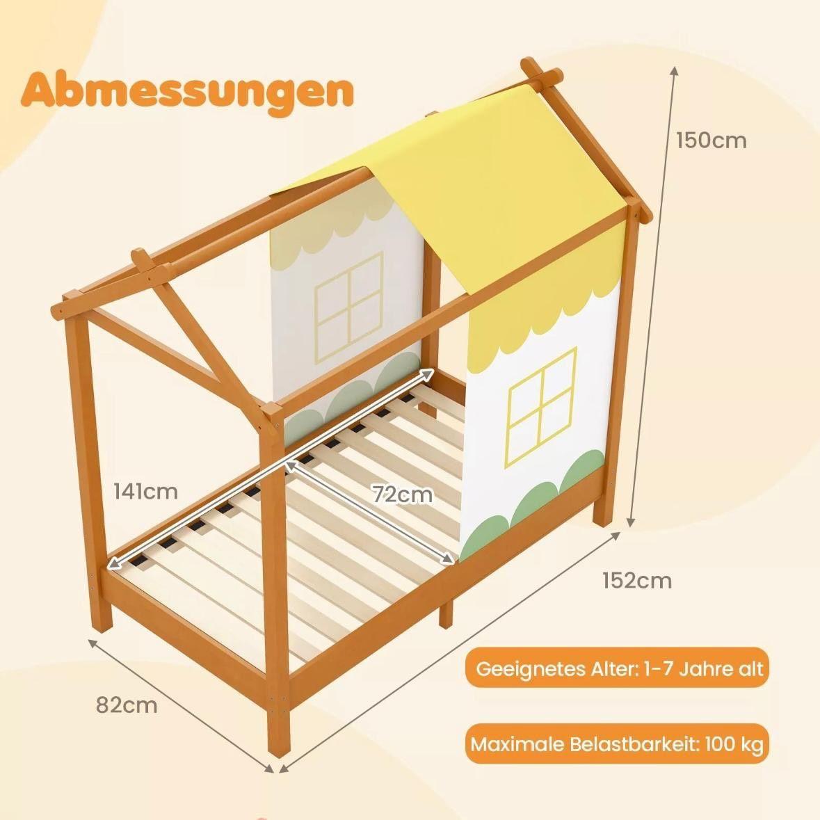 Hausbett Kinder 140×70cm mit Betthimmel Kinderbett