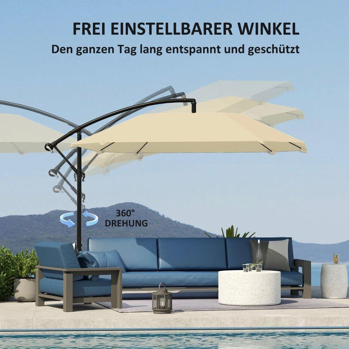 Ampelschirm Sonnenschirm 3m Kurbel 360° Beige