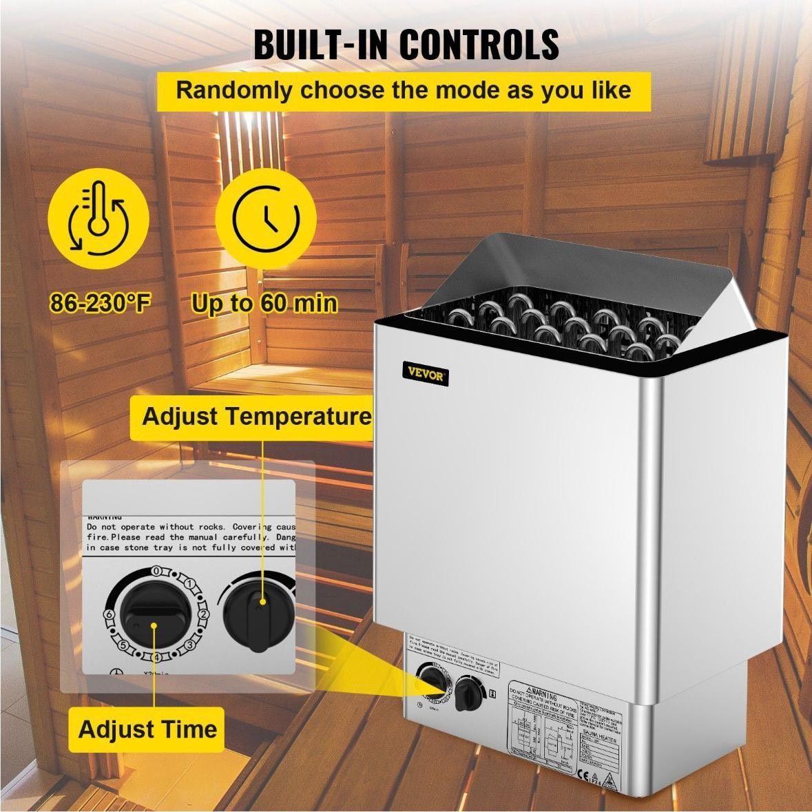 9kW Saunaofen Edelstahl für Trocken- & Feuchtsauna mit Timer