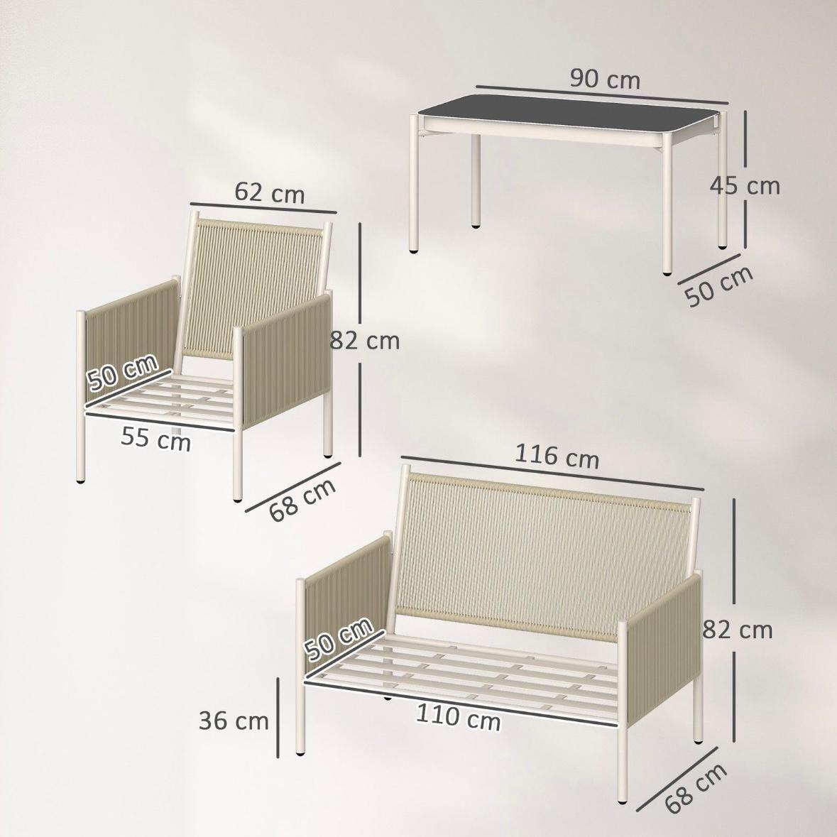Polyrattan Gartenmöbel Set 4-teilig  Sofa, Sessel & Couchtisch